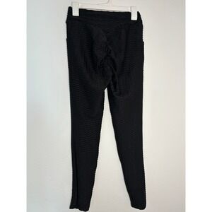 Unbranded Black Honeycomb Scrunch Butt Leggings with Pockets Size Large Womens
